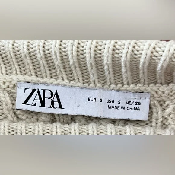 (S) Zara Women’s Cable Knit Sweater Turtleneck Cream Oversized - Picture 3 of 8